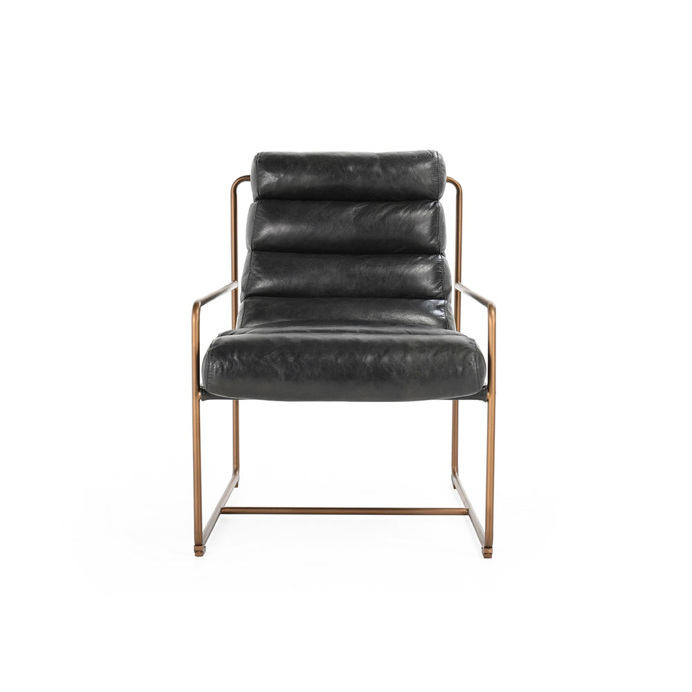 Argo Leather Accent Chair - Jet Black with Metal Frame