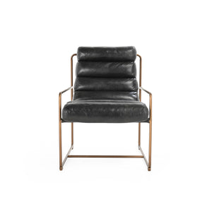 Argo Leather Accent Chair - Jet Black with Metal Frame