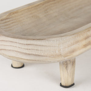 Carver Set of 2 Oblong White Washed Wood Footed Trays