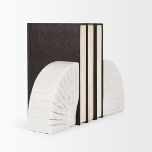 Stept White Marble Bookends w/rough carving (set of 2)