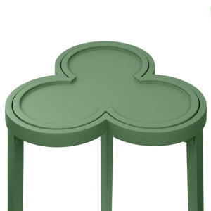 CLOVER CIGAR TABLE WITH REVERSIBLE LACQUER AND NATURAL GRASSCLOTH TOP IN MATTE GREEN LACQUER