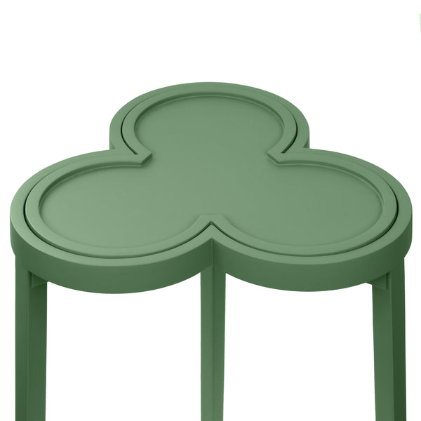 CLOVER CIGAR TABLE WITH REVERSIBLE LACQUER AND NATURAL GRASSCLOTH TOP IN MATTE GREEN LACQUER