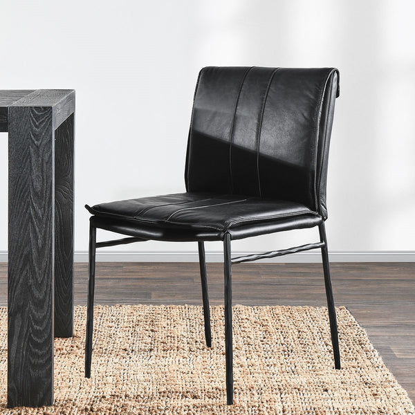 Mayer Leather Dining Chairs Set of 2 with Iron Legs
