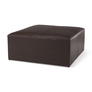 Minara 36L x 36W x 16H Square Dark Brown Leather Wrapped Ottoman
