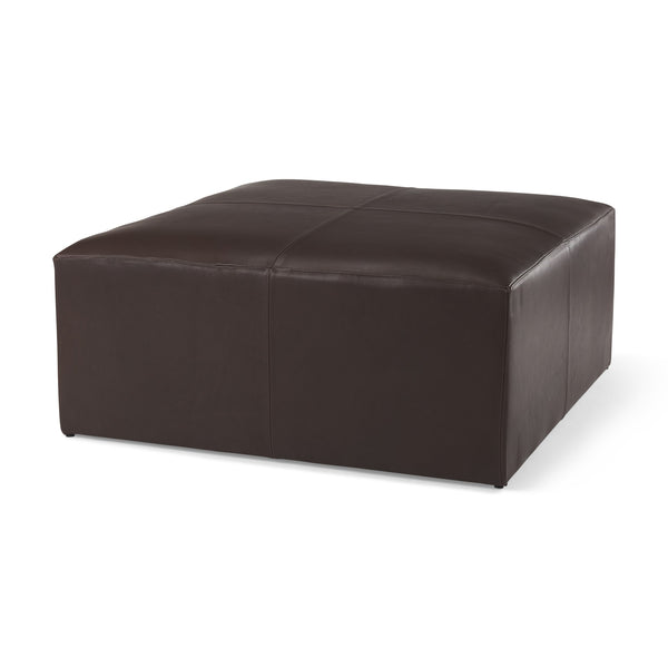 Minara 36L x 36W x 16H Square Dark Brown Leather Wrapped Ottoman