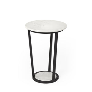 Bombola I (Small) 15L x 15W White Round Marble Top W/Black Metal Frame Accent Table