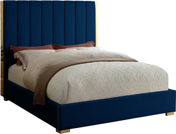 Janie King Bed In Navy Velvet