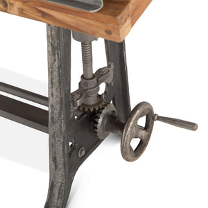 Industrial Loft 62-Inch Reclaimed Teak Wood Drafting Desk with Adjustable Crank