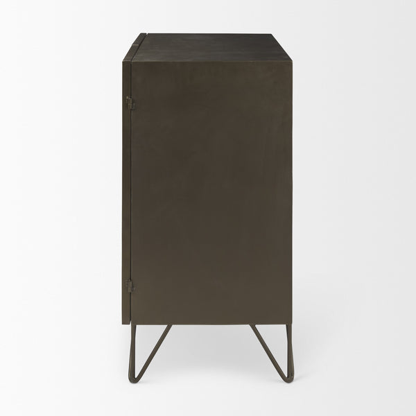 Pandora Dark Brass Metal W/Red Wood 2 Door Accent Cabinet