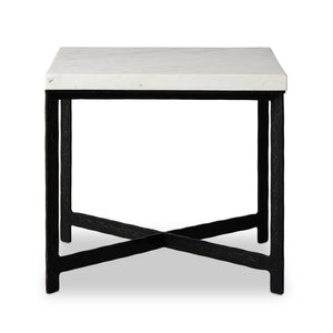 Hammered Iron End Table In White Marble