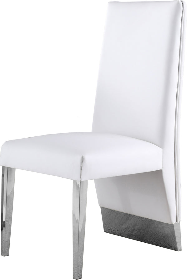 Stanley Dining Chair In White Faux Leather and Chrome