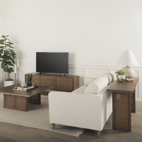 Grier 65.0L x 18.75W x 23.0H Medium Brown Solid Wood W/Cane Media Console