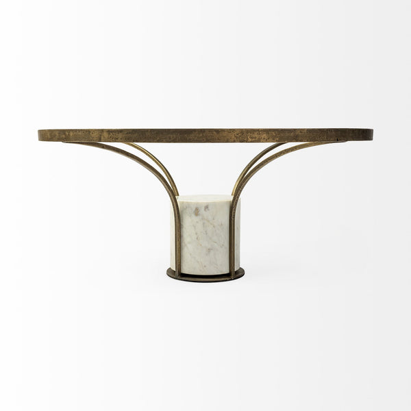 Jacinta 36" Round Glass Top Metal and Marble Pedestal Coffee Table