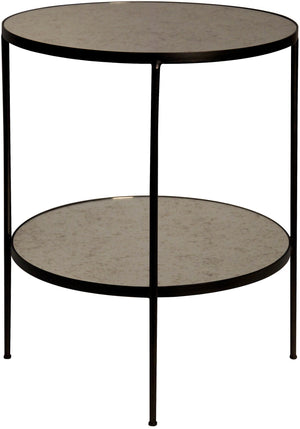 Anna Side Table, Black Steel with Antiqued Mirror