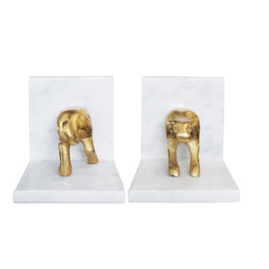 WHITE MARBLE BOOKENDS WITH BRASS LEOPARD