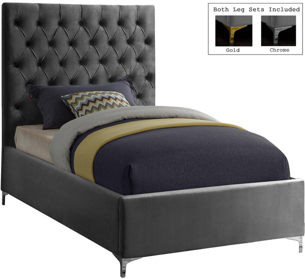 Robin Twin Bed In Grey Velvet