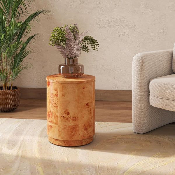 Arsenio Burl Wood Round Side/End Table, Golden Brown Burl