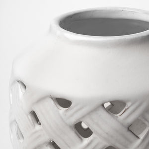 Forillon I Short White Glazed Lattice Pattern Vase