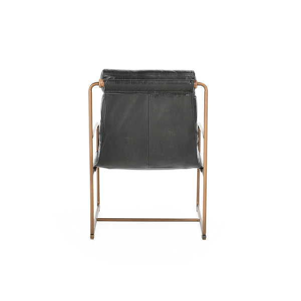 Argo Leather Accent Chair - Jet Black with Metal Frame