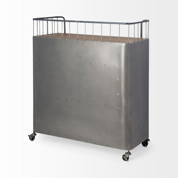 Udo Metal Frame Two Door Cabinet w/Two Drawers & Wood Top Bar Cart