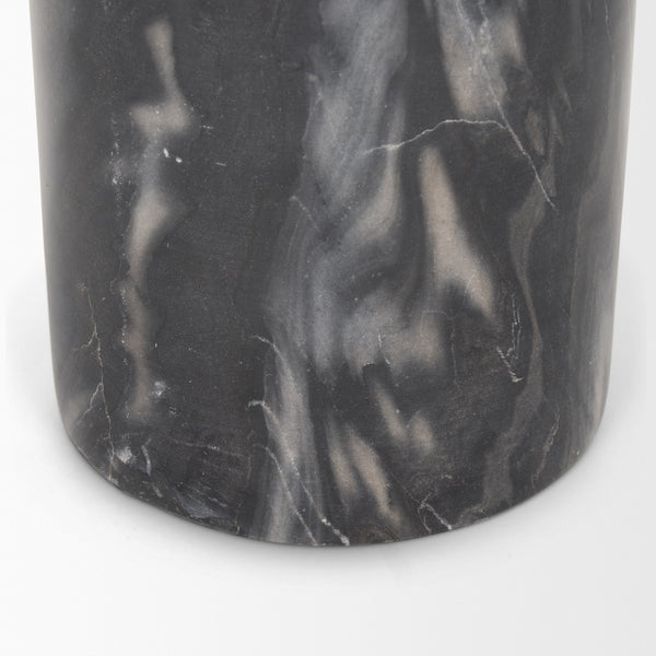 Taite Solid Dark Gray Marble Pedestal Accent Table