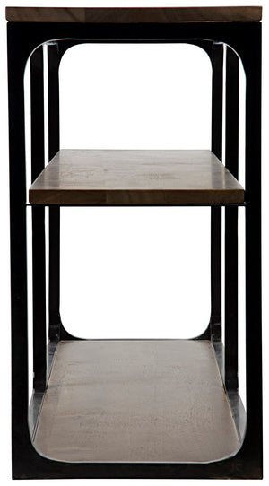 Novie Console, Large, Black Steel with Dark Walnut
