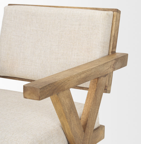 Topanga I Cream Fabric Wrap Medium Brown Wooden Frame Dining Chair