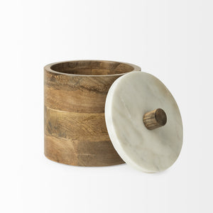 Sandook (Small) 8H Brown Round Wooden Storage Jar