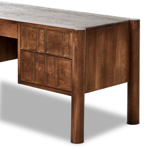 Ezri Desk - Carved Cocoa Oak