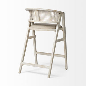 Tabitha 30.75" Seat Height Beige Fabric/Rattan Seat Blonde Wood Frame Bar Stool