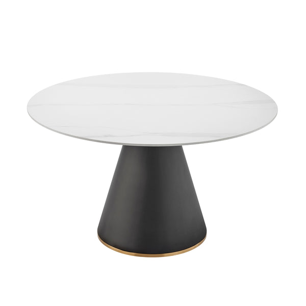 Geneva KD Ceramic Top 51" Round Dining Table w/ Gold Trim, Marble/Black  