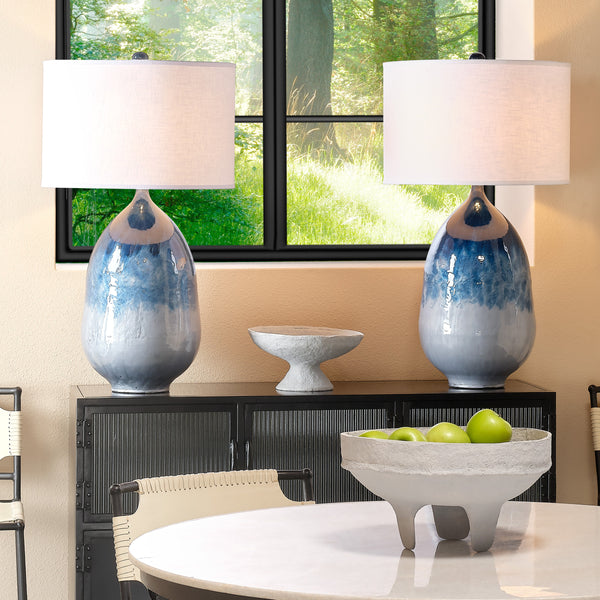 Twilight Iron Table Lamp with Linen Shade, Blue Ombre