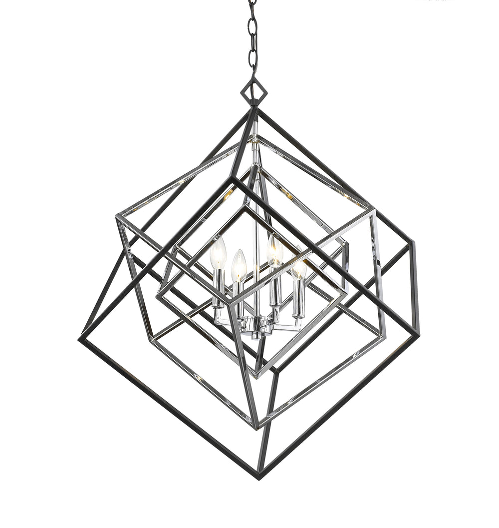 Euclid 4 Light Chandelier in Chrome + Matte Black Finish