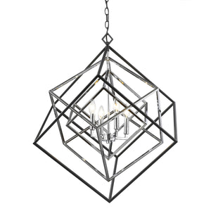 Euclid 4 Light Chandelier in Chrome + Matte Black Finish