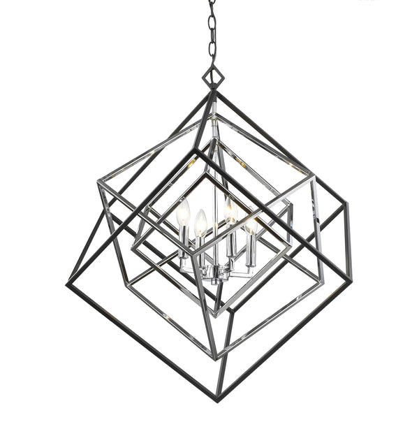 Euclid 4 Light Chandelier in Chrome + Matte Black Finish