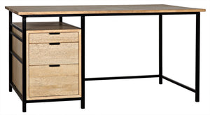Nabucco Desk in Bleached Walnut with Matte Black Industrial Steel Legs