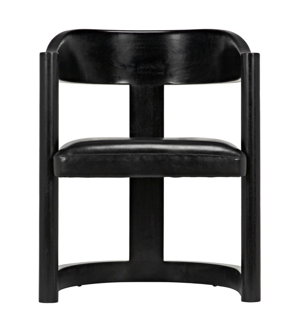 McCormick Teak Chair in Charcoal Black with Black Leather Upholstery