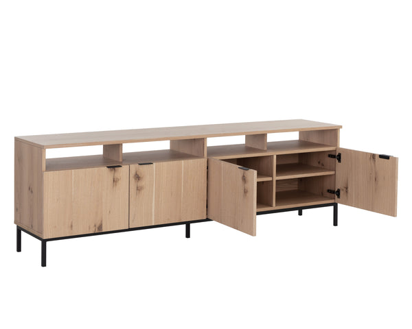 AMBROSE MODULAR MEDIA CONSOLE AND CABINET - RUSTIC OAK - BLACK
