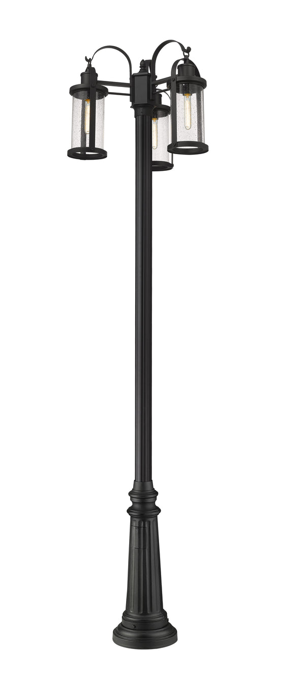 Roundhouse 3 Light Outdoor Post Mounted Fixture in Black Finish
