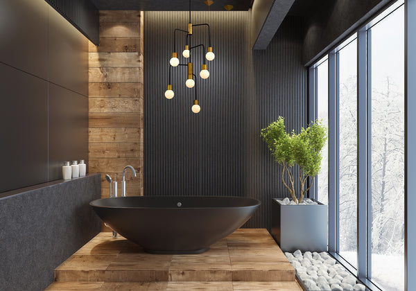 Neutra 7 Light Chandelier in Matte Black + Foundry Brass Finish