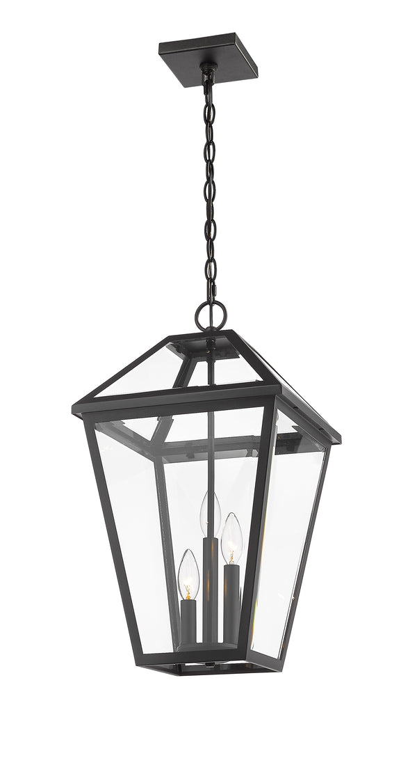 Talbot 3 Light Outdoor Chain Mount Ceiling Fixture in Black Finish