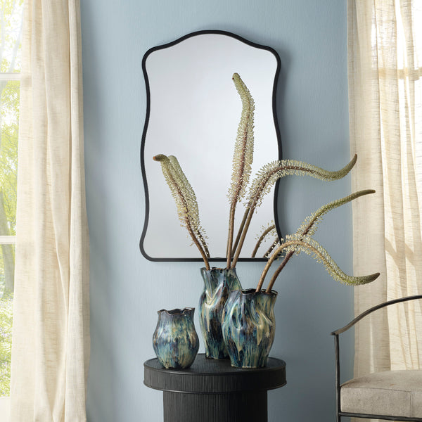 Aurora Wavy Iron Wall Mirror, Black