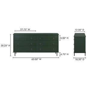 Reagan 6 Drawer Dresser in Deep Green