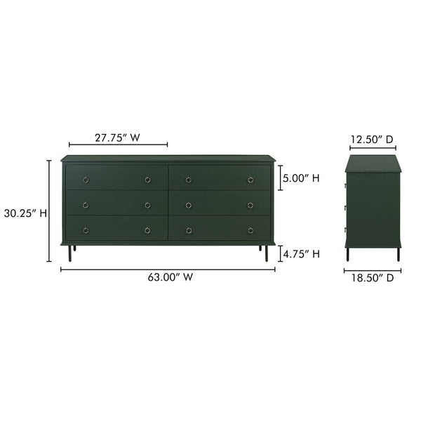 Reagan 6 Drawer Dresser in Deep Green