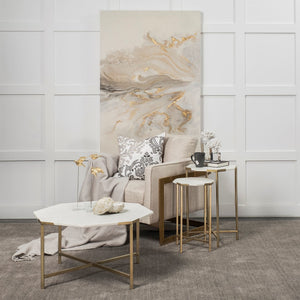 Vincent 33" Octagonal White Marble Tabletop w/ Gold Metal Base Coffee Table