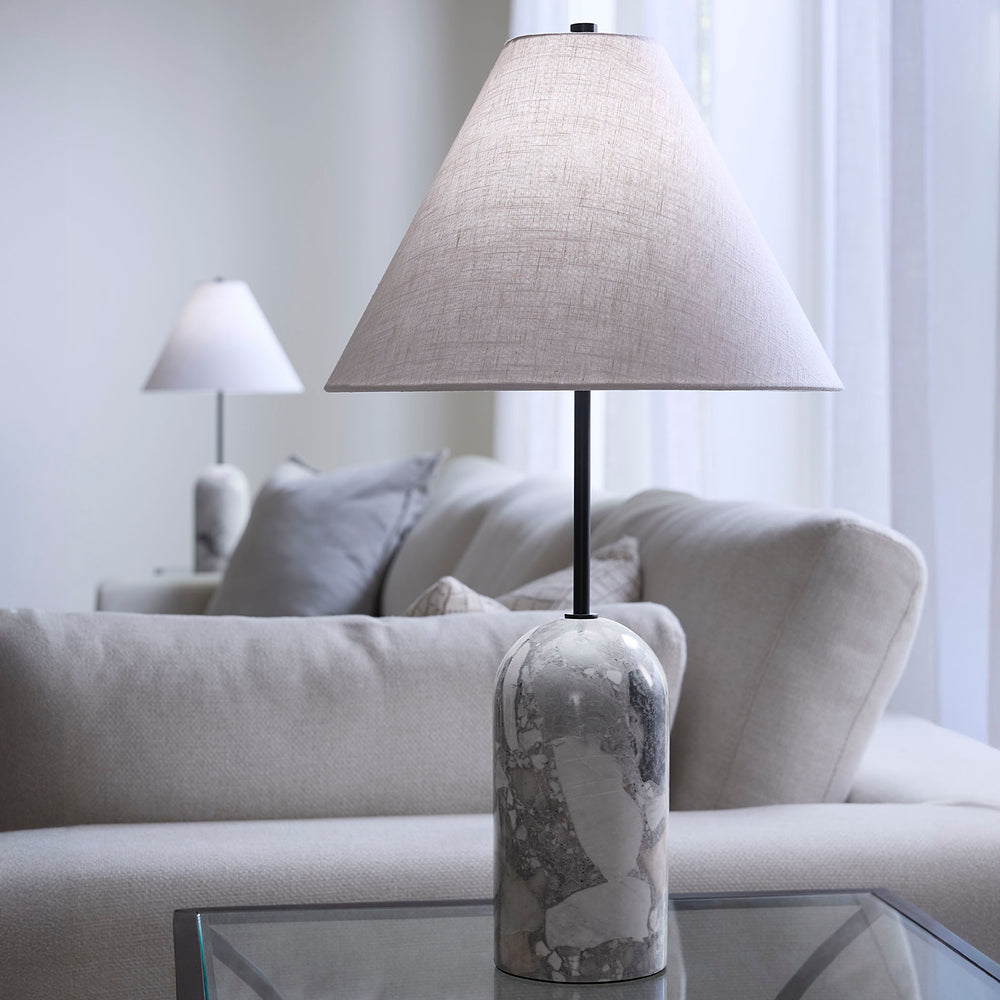 Holt Travertine Table Lamp with Linen Shade