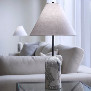 Holt Travertine Table Lamp with Linen Shade