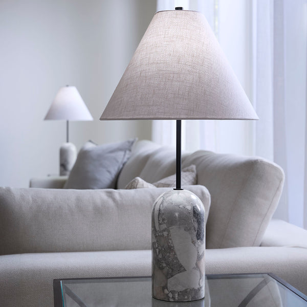 Holt Travertine Table Lamp with Linen Shade