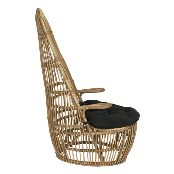 Clementine Rattan Chair with Black Cotton Cushion and Clear Coat Finish