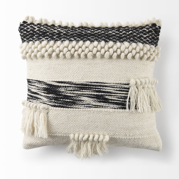 Beardell 18 x 18 Cream And Black Details With Tassels  Decorative Pillow Cover